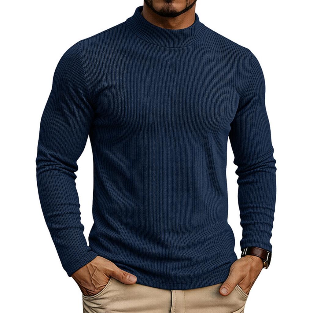Men's Long Sleeve Stand Collar Knit Pullover Base Layer T-Shirt