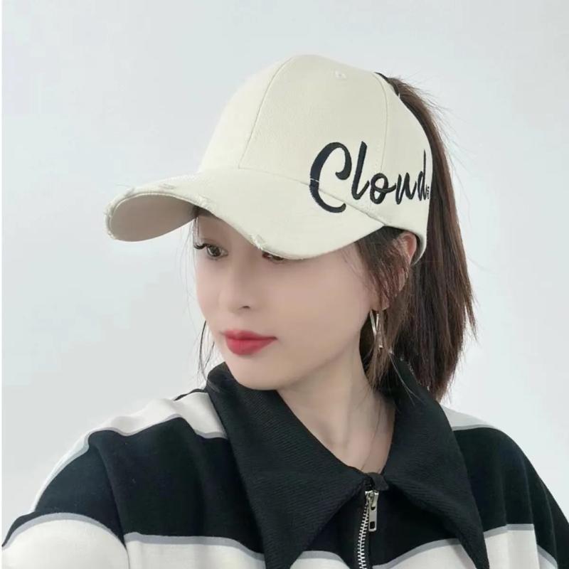 cap wide brim embroidered empty top baseball cap women's summer outdoor sports can tie high ponytail sunshade hard top tide