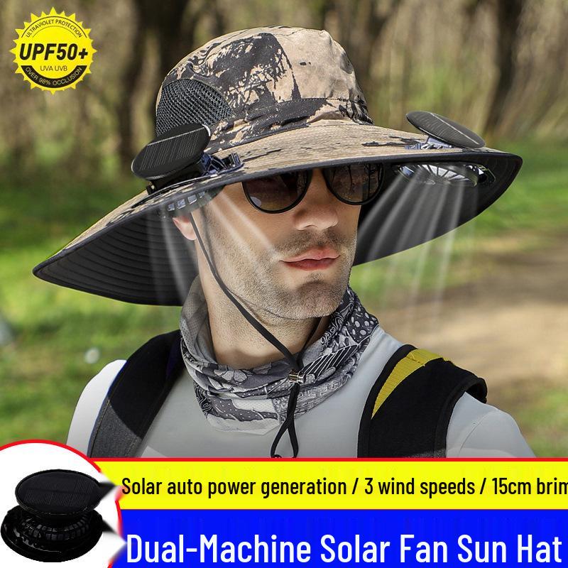 Men's Solar-Powered UV Protection Waterproof Fisherman Hat for Summer Outdoor Activities