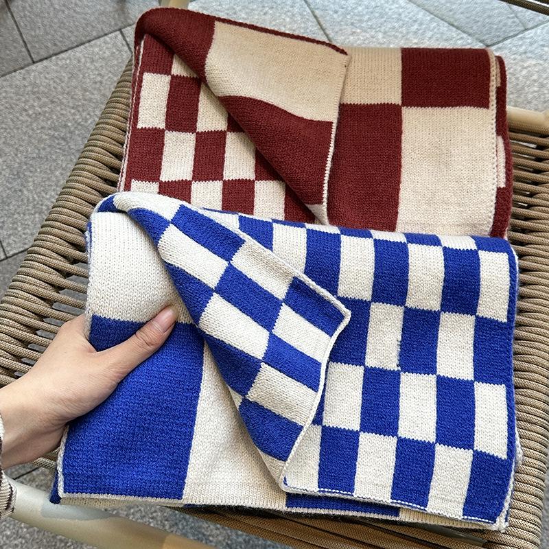 Luochi Plaid Scarf - Soft, Thickened, Versatile Korean Style Neck Warmer for Autumn/Winter In Red Plaid