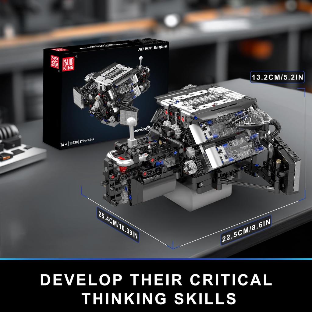 Mould King 10230 W12 Engine Model, Gasoline Car Engine Replica Model Set, STEM Toy for Kids, Adults, Car Enthusiasts, and Collectors (871 Pieces)