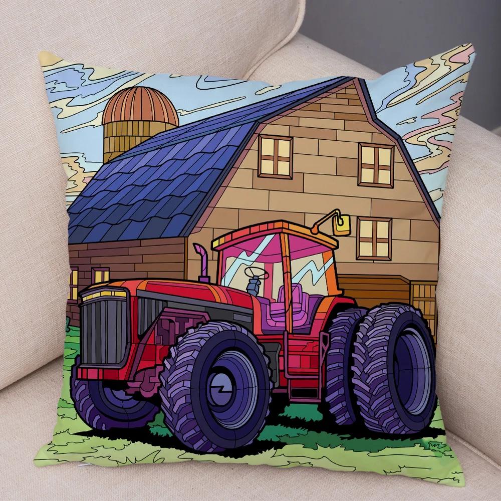 Both Sides Pillow Case Decor Happy Camper Cartoon House Travel Car Cushion Cover for Sofa Home Super Soft Plush Pillowcase