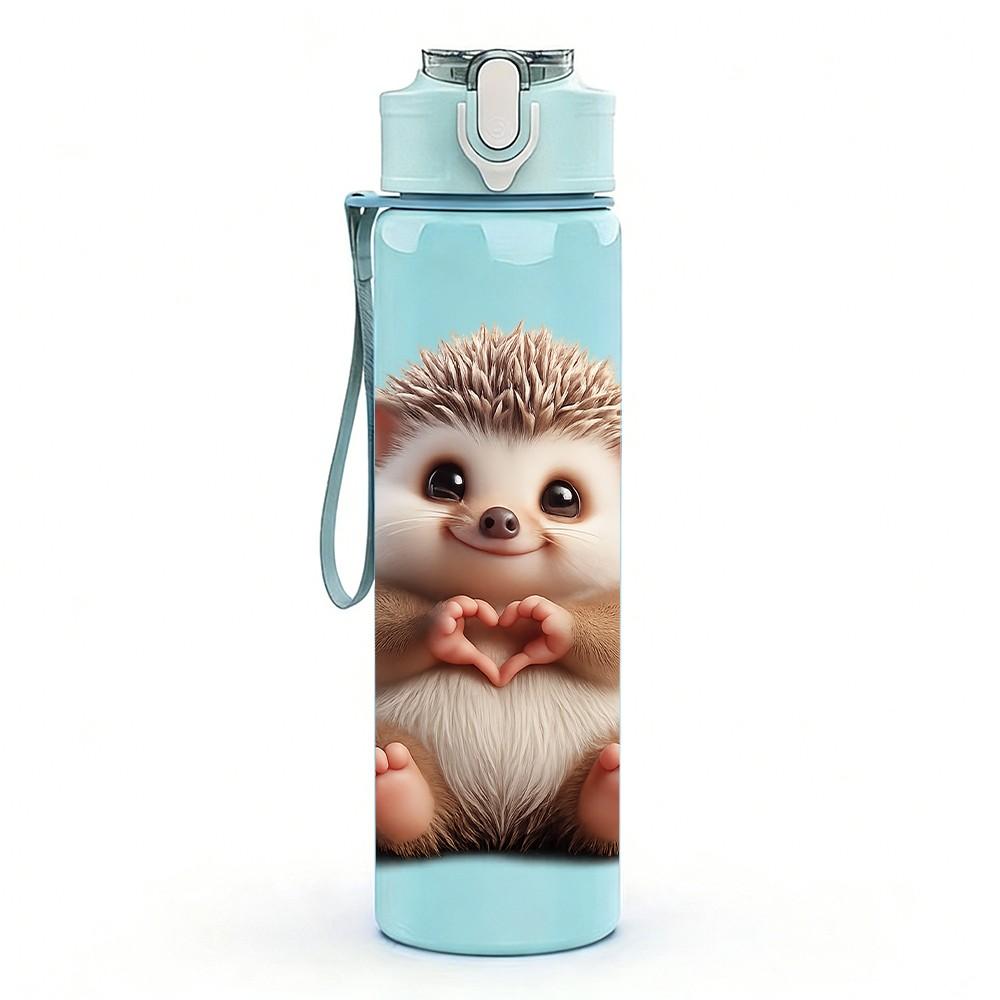 1PC Cute Hedgehog Animal Portrait Print 750ml Color Plastic Sports Water Bottle Leakproof Flip Straw Lid Suitable for Sports Office Home Use