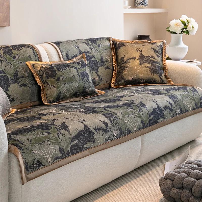 Non-Slip Cool Sofa Cover Ice Silk Sofa Cushion American Style Printed Summer Cooling Living Room Sofa Cover Machine Washable