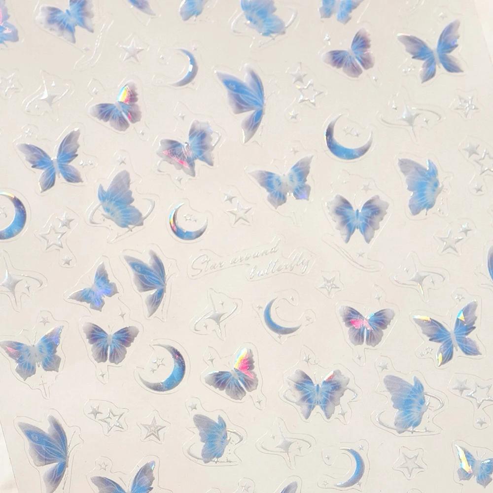 Enchanting Purple Butterfly 5D Nail Art Sticker Shiny Flower Petals Bowknot Animals Insects Adhesive Decoration Manicure Decal