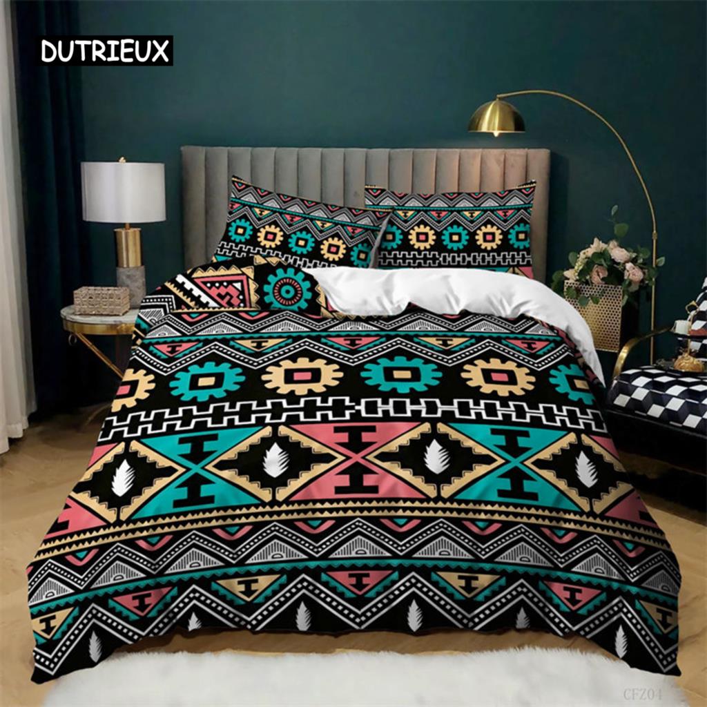 Geometric Duvet Cover Fashion Bohemian Flower Bedding Set Microfiber Exotic Style Comforter Cover King Full For Kids Adult Decor