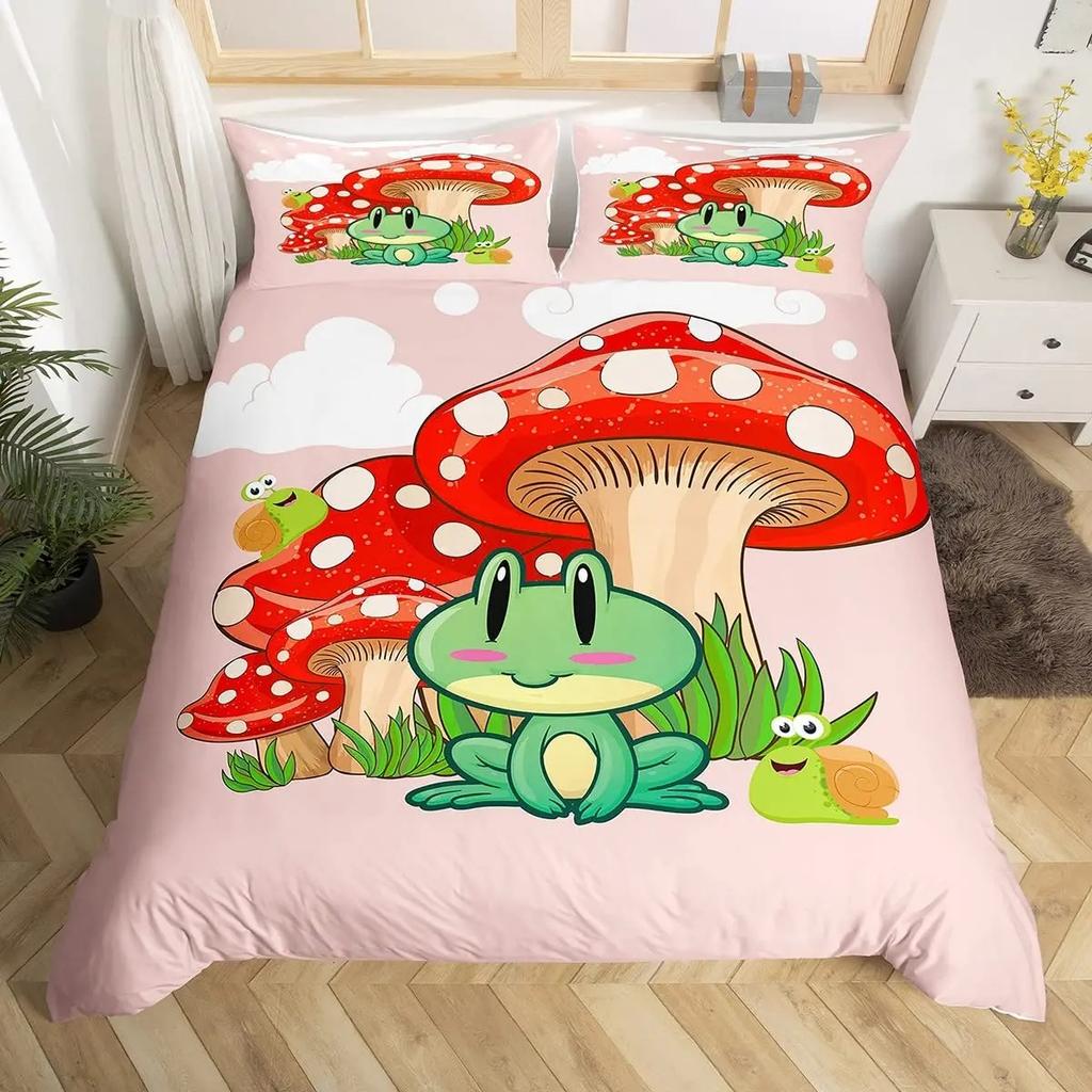 Kawaii Animals Duvet Cover Cute Rabbit Bedding Set Rustic Wooden Comforter Cover Microfiber Floral Bedclothes Queen For Girl Boy