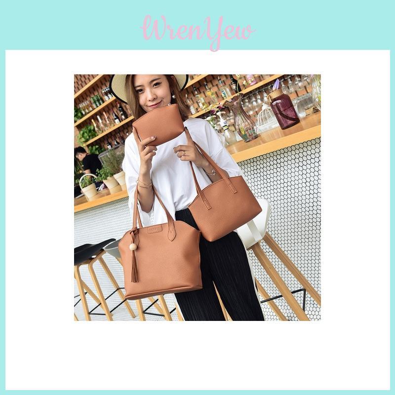 3piece Pu Leather Handbag Set For Women With Tassel Details And Storage Space