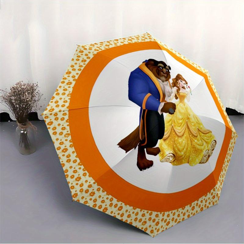 1pc Beauty and the Beast Automatic Folding Umbrella - Portable Foldable Design with 8 Ribs, Durable Plastic & Iron Frame, Outdoor Umbrella Yy250731008