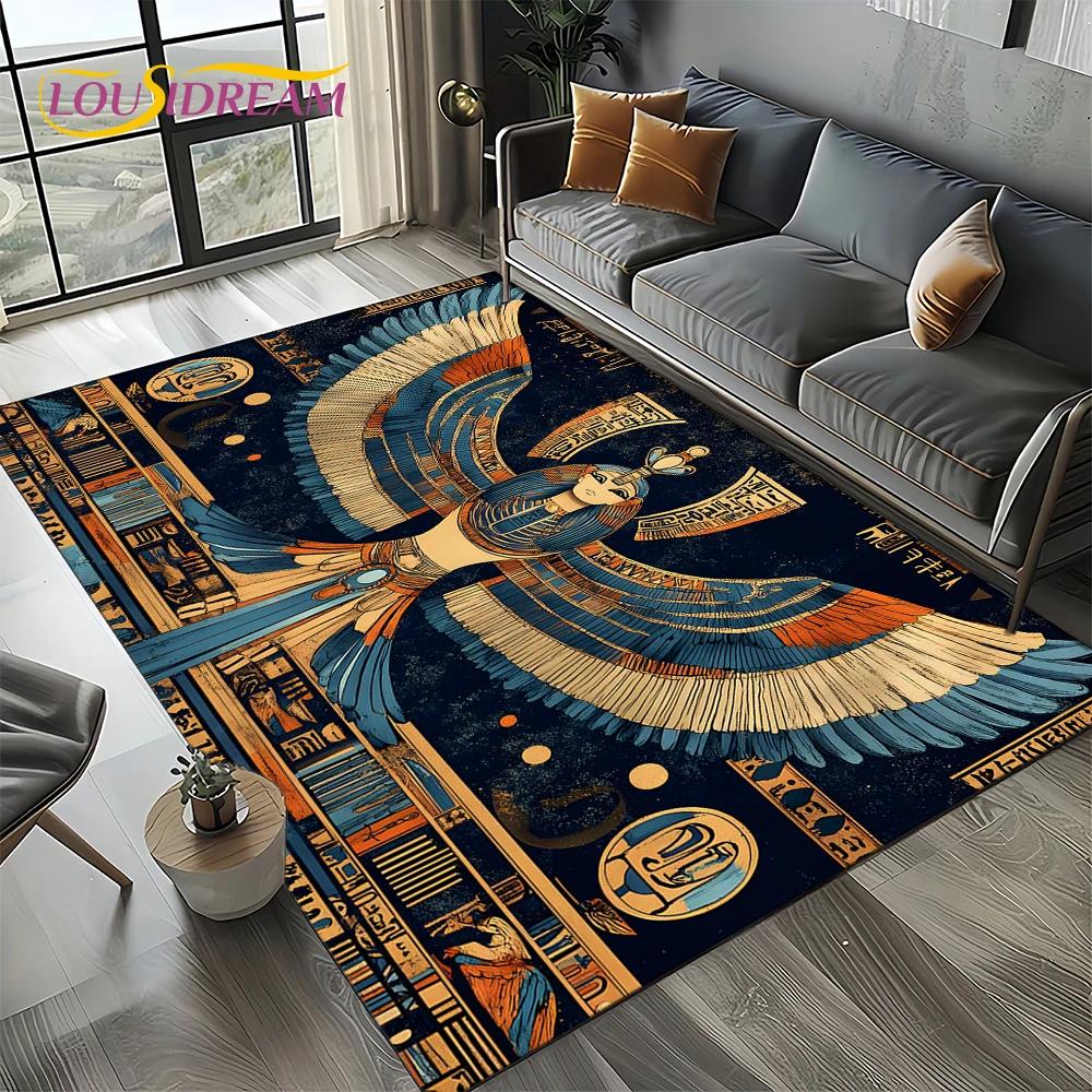 2025 Antico Egitto Mitologia Geroglifica Pittura Murale Tappeto Tappetino per Soggiorno Camera da Letto Decorazione Divano, Tappetino Antiscivolo