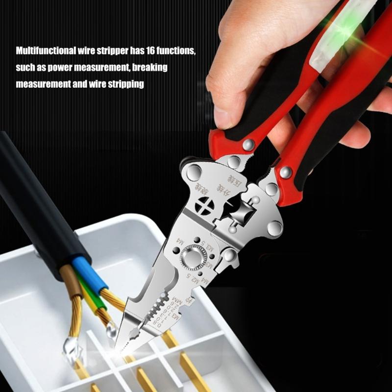 Foldable Wire Stripping Pliers with Electricity Measurement Electrician Plier 16-in-1 Multifunctional Wire Stripping
