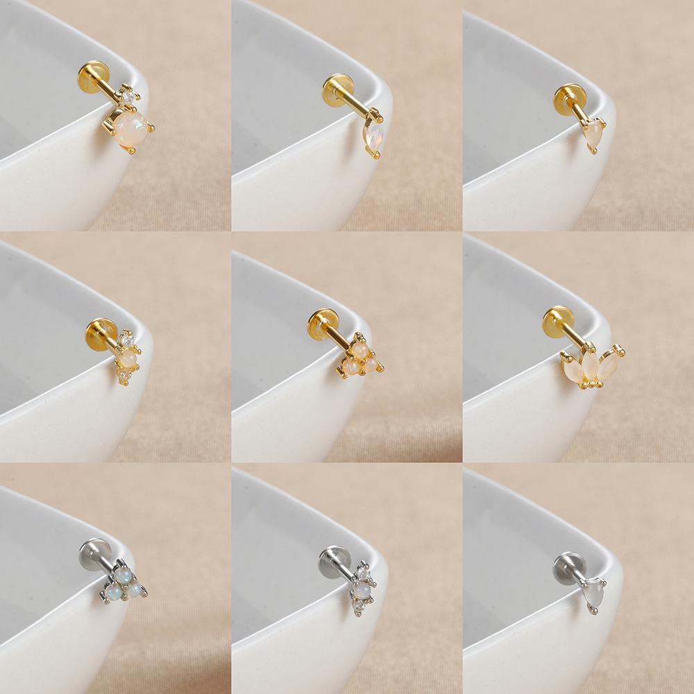 Sterling Silver Opal Threaded Cartilage Stud Earrings