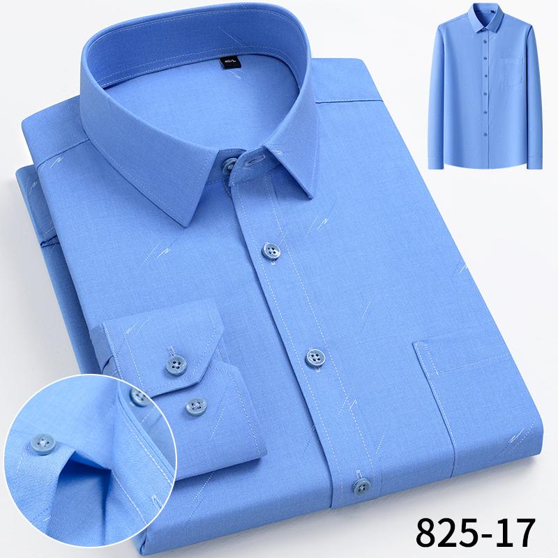 Men's Bamboo Fiber Long Sleeved Wrinkle-Free Comfortable Breathable Fit Striped Solid Shirts Business Casual Blouses Plus Sized