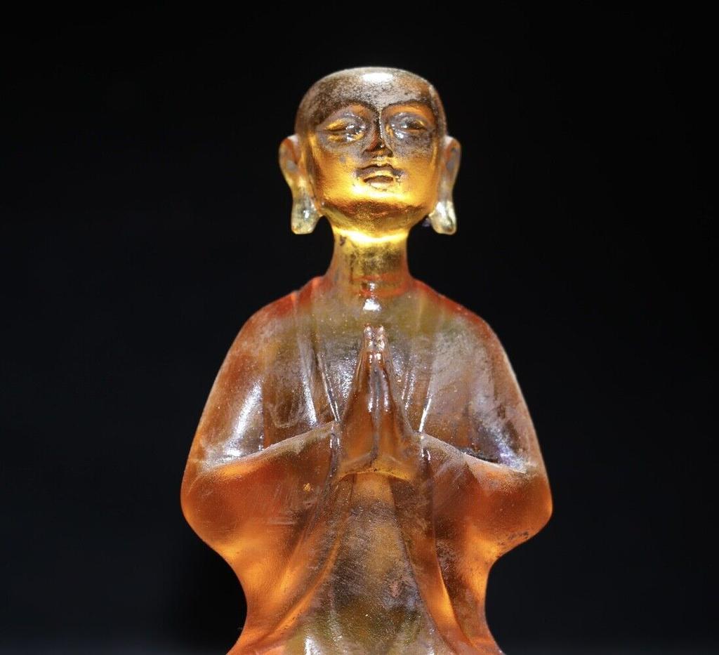 Collection Chinese Old Beijing Glaze Carved Exquisite Buddha Statue Amitabha Art