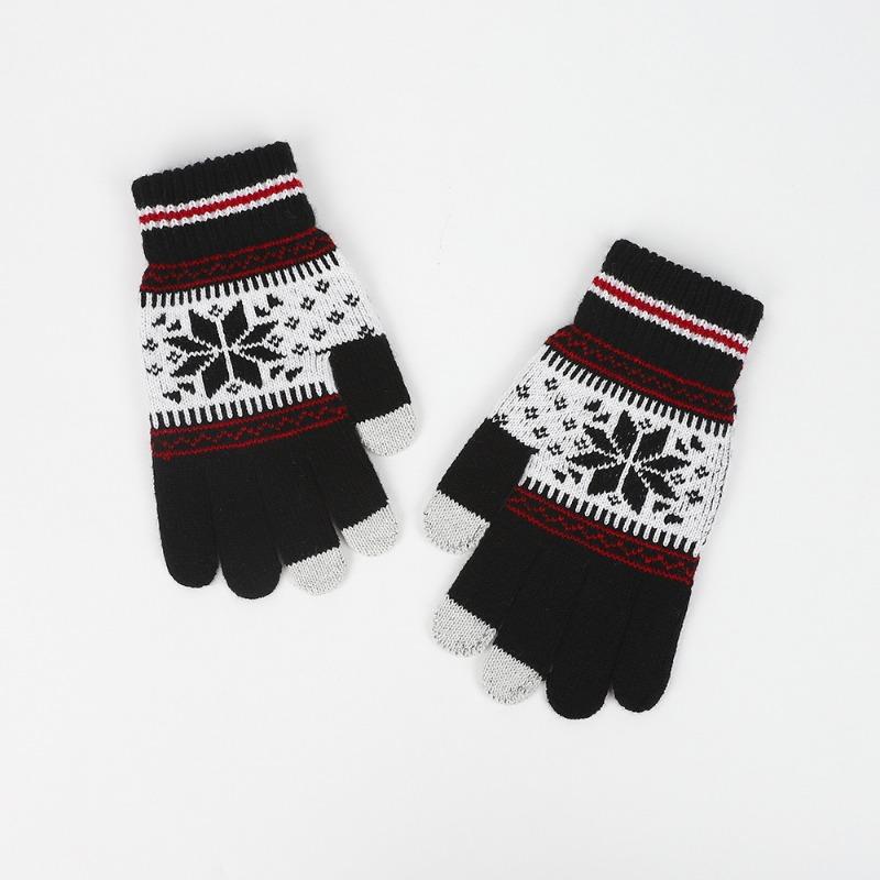 Iwarm Love Warm Snowflake Men's and Women's Warm Touch Screen Gloves Christmas Winter Fleece Jacquard Knitted Gloves