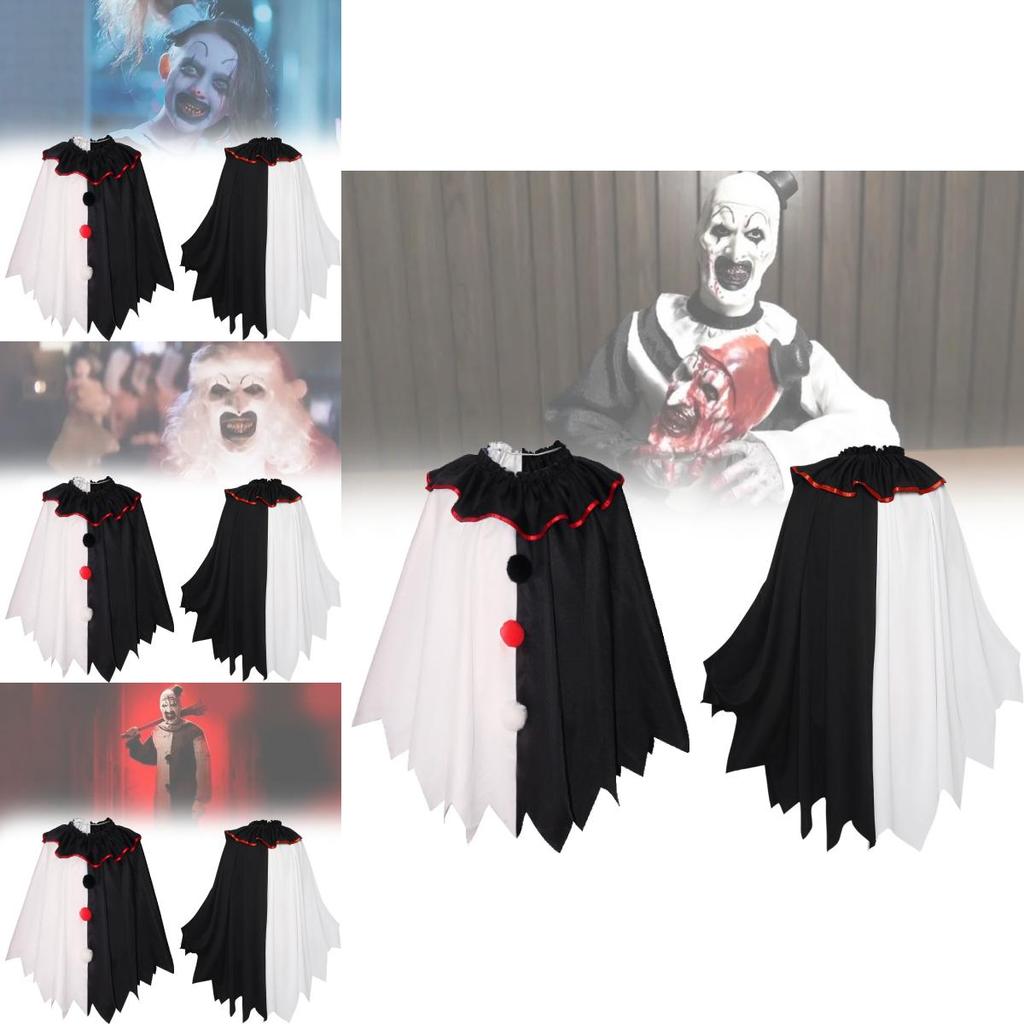 Versatile Scary Clown Cosplay Costume With Elegant Black And White Cloak For All Gender Adults