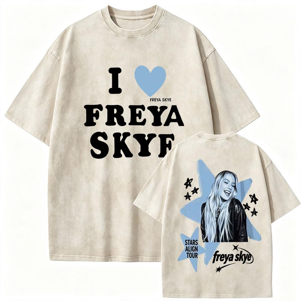 Freya Skye Stars Align Tour 2026 Vintage Washed T Shirt Unisex Unisexs Fashion Oversized Cotton Tshirt Aesthetic Clothing Tshirts
