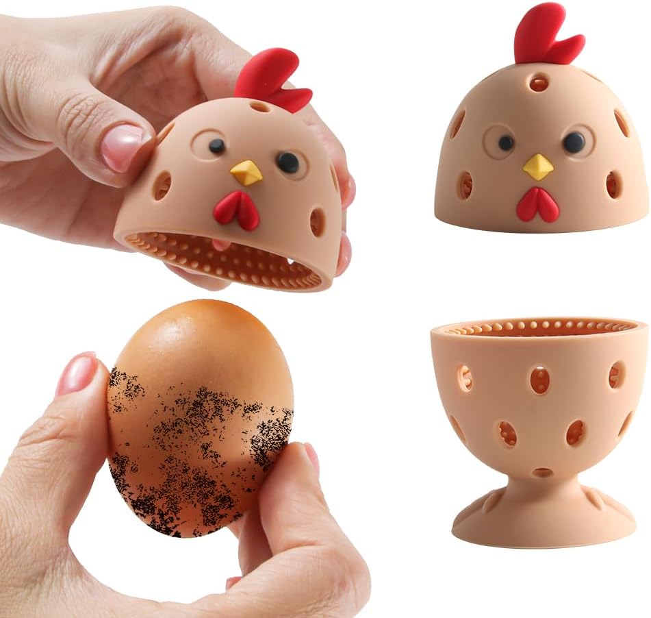 Limpiador de Huevos con Cepillo, 2 Piezas Limpiador Frotador de Huevos de Silicona para Huevos Frescos, Herramienta Limpiadora Rotatoria Multiusos para Frutas y Verduras para Huevos Frescos