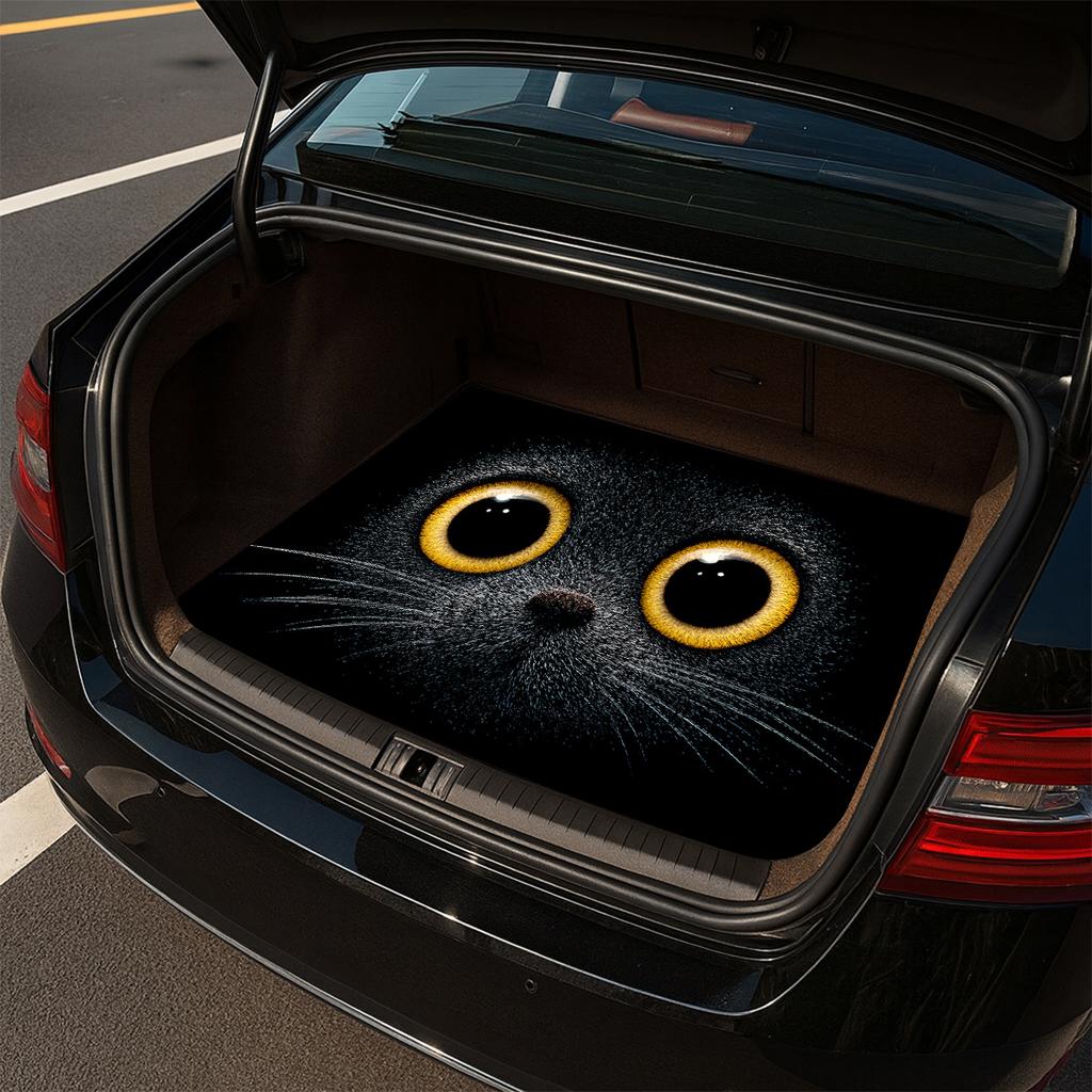 1Pcs Golden Big-Eyed Black Cat Car Trunk Mat with Anti Slip Cargo Liner Waterproof Rear Storage Protector Floor Mat for SUV Seda