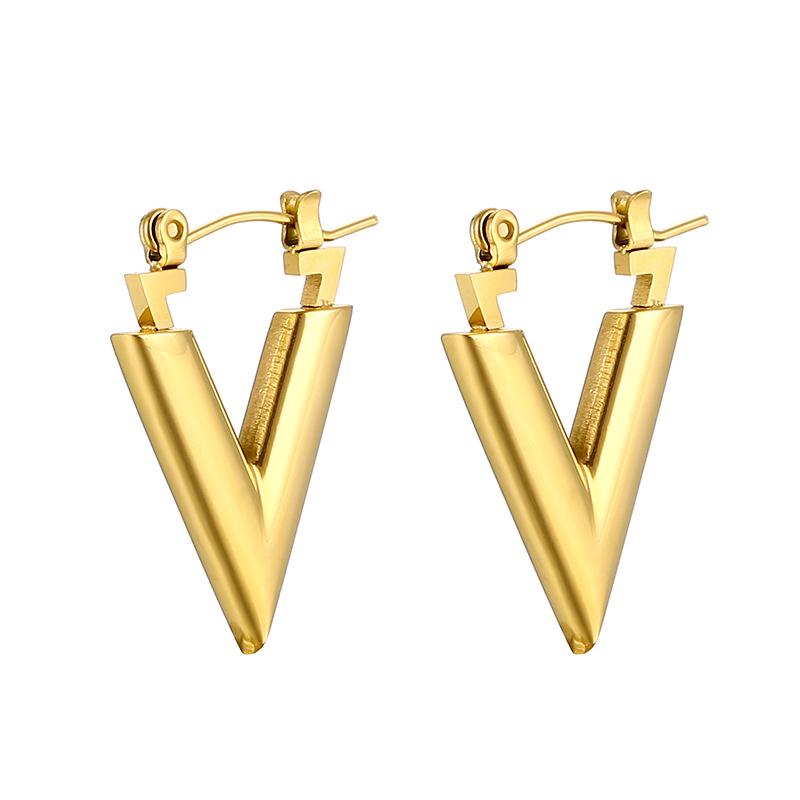 Minimalist Luxury Stainless Steel V-Shaped Earrings: Trendy European and American Style for Women