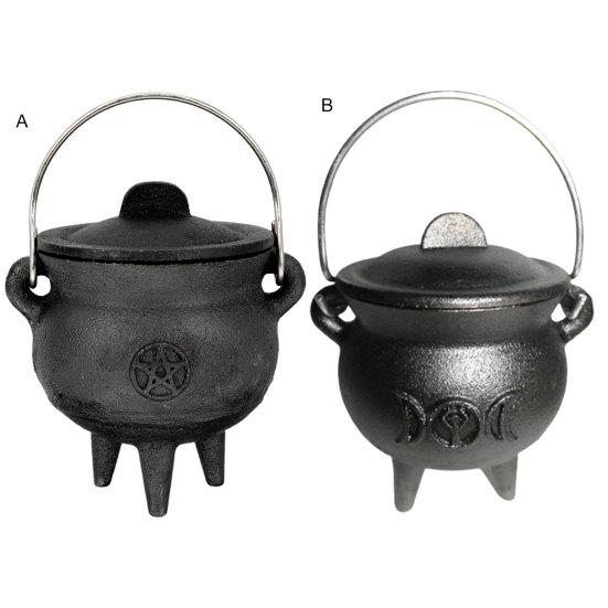 Halloween-Hexentopf mit Deckel, hitzebeständig, tragbar, Mini-Gusseisenkessel, Partydekoration