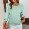 Women's Short-sleeved Round-neck Solid Color Tops Loose European And American Lace Sleeves Shirt