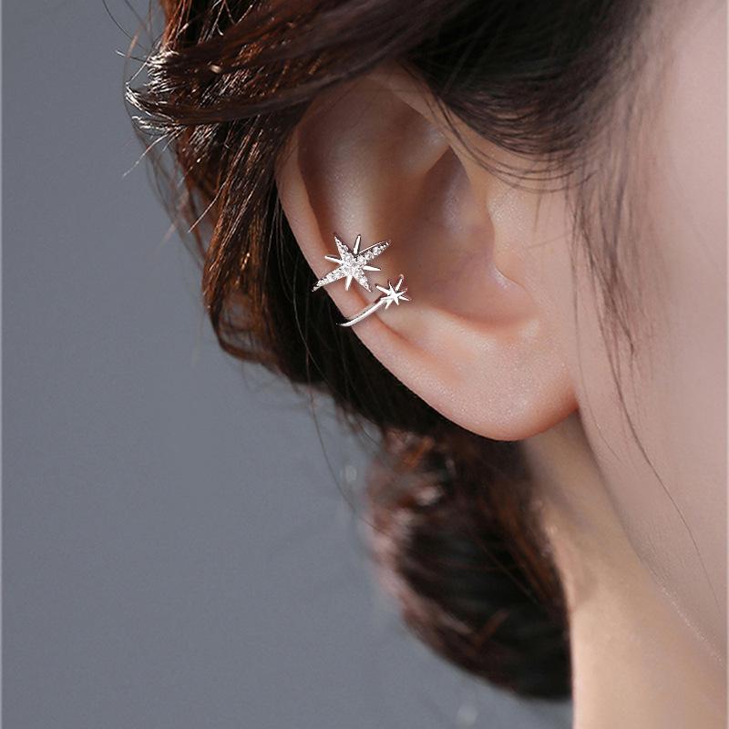 Asymmetrical Rhinestone Star Ear Cuff – No Piercing Required, Trendy Korean Style.