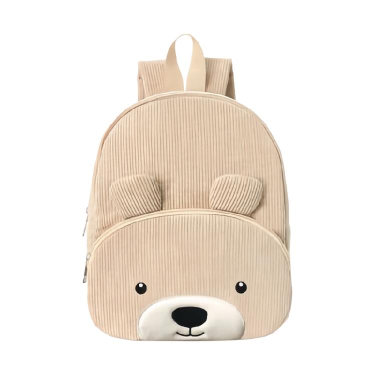Corduroy Backpack With Bear Detail Generous Storage Space School Bag Casual Daypack for Student and Teens