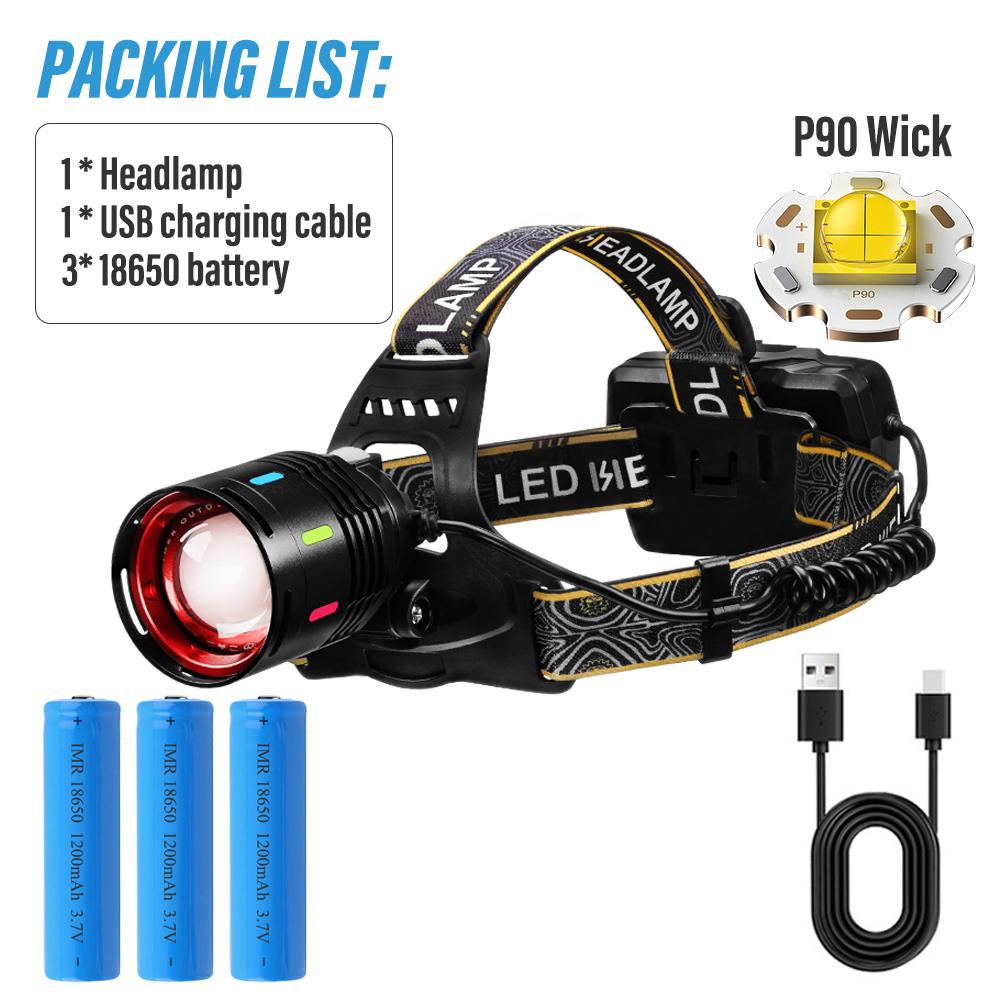 

Супер яркий светодиодный налобный фонарь для рыбалки Перезаряжаемый фонарик Портативный мощный фонарь для кемпинга Лампочки высокой яркости