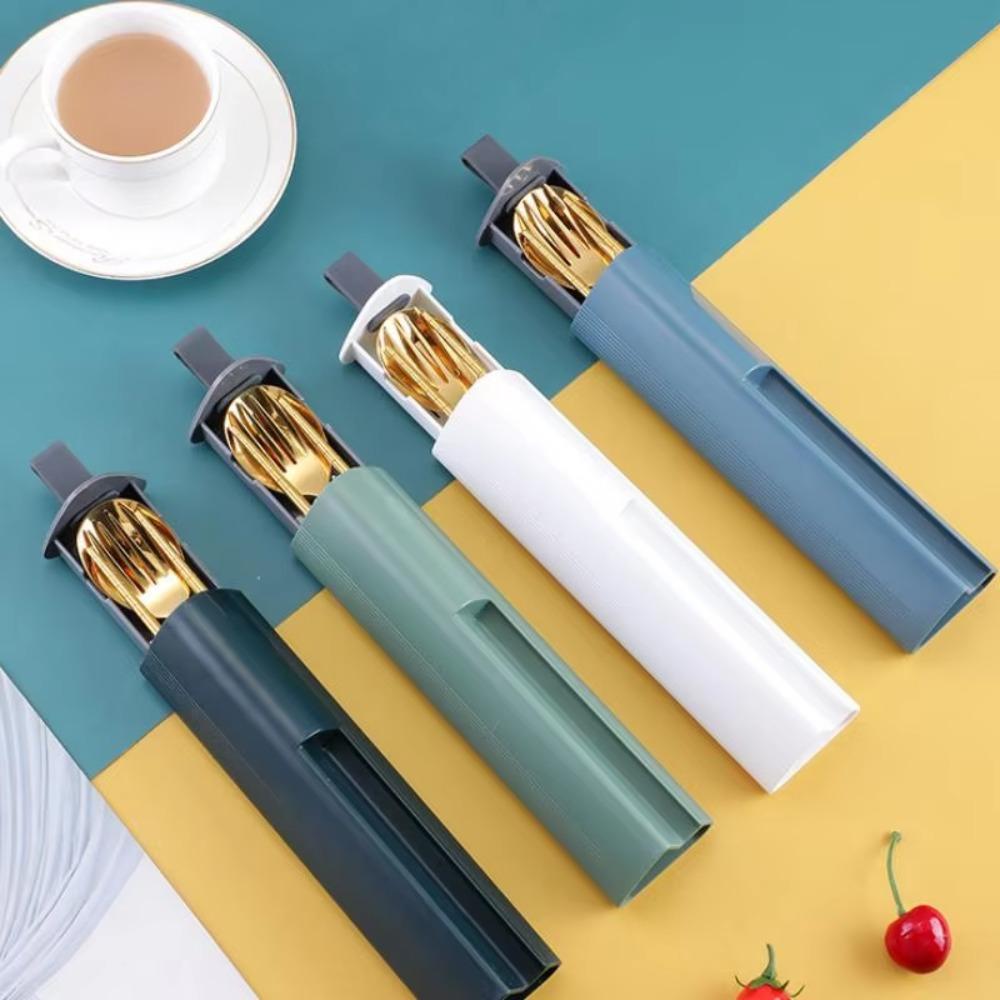 3Pcs/Set Pull-out Design 304 Stainless Steel Tableware Set Spoons Chopsticks Cutlery Set  Worker