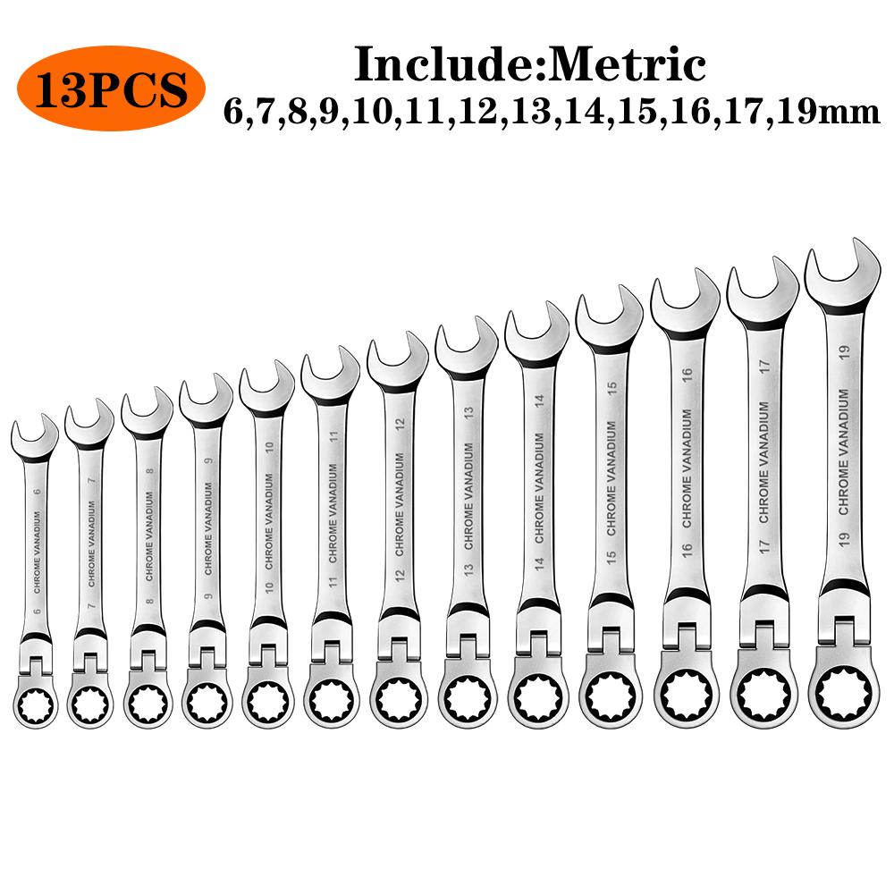 WOZOBUY Flex Head Ratchet Wrench Set,Metric,Chrome Vanadium Steel Combination Spanner Key Wrench Kits Hardware Hand Tool