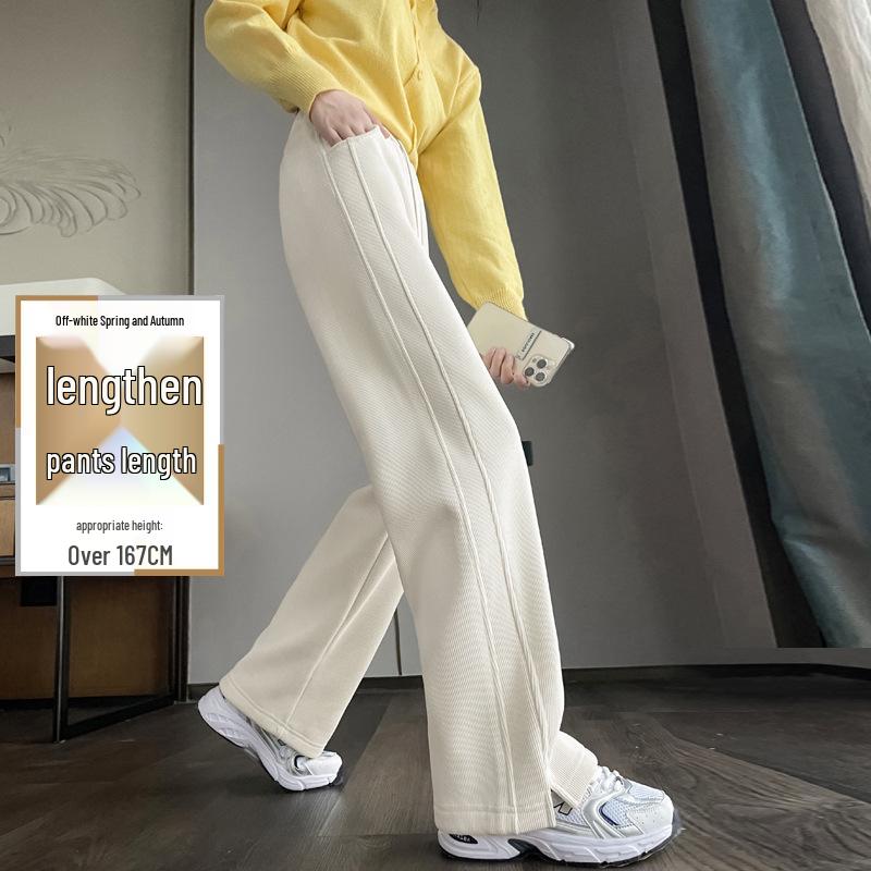 Women's Lambswool Wide-Leg Sweatpants, Autumn/Winter Narrow Straight-Leg, Tall Plus Velvet, Extra Length, Outerwear Cotton Pants.