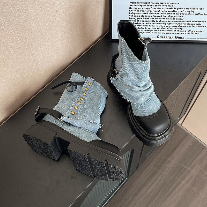 Fashion Black Platform Martin Boots Women's Summer New Niche Skirt Thick Heel Short Boots
