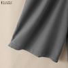 ZANZEA Womens Casual Solid Color Loose A-line Wide Leg Capris Pants