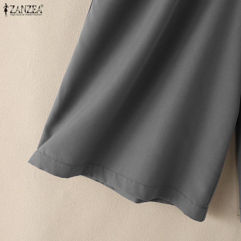 ZANZEA Womens Casual Solid Color Loose A-line Wide Leg Capris Pants