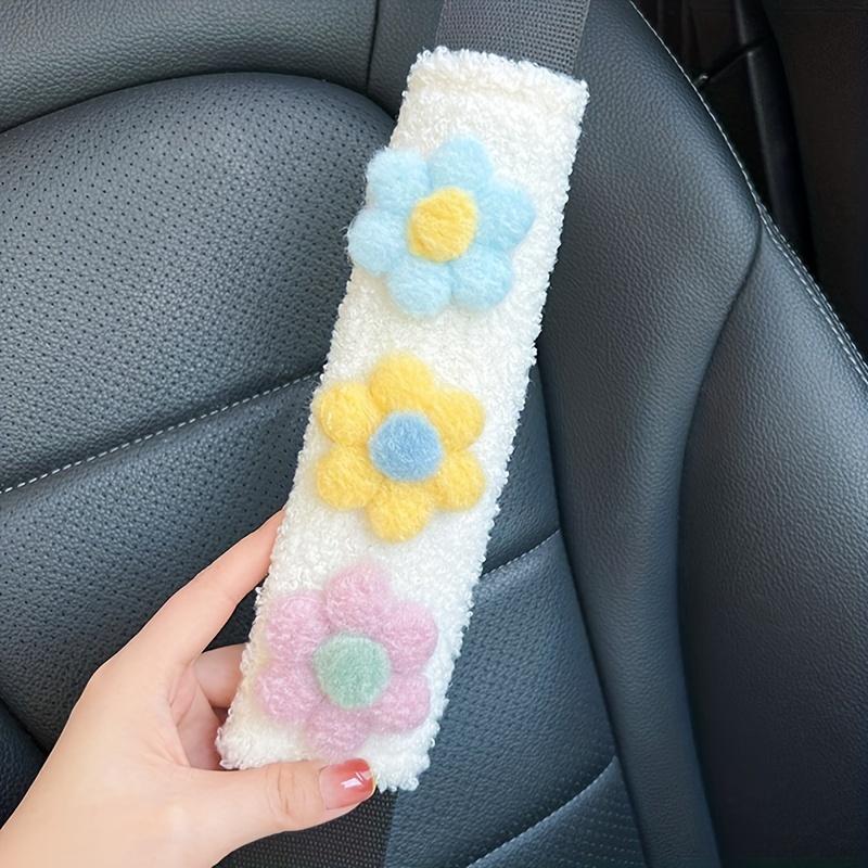 1pc Car Seat Belt Shoulder Pad, Cute Hyuna-Style Floral Car Seat Belt Cover, Creative Plush Protector for Car Interior Decoration