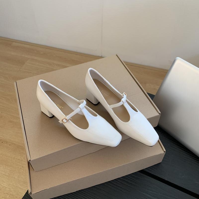 398-1~ Coarse heel French square head Mary Jane single shoes women's shoes 2025 new high heels