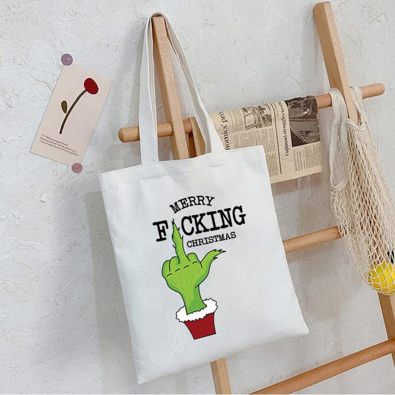 Christmas Printed Shoulder Bag Student Casual Handbag Large Capacity Canvas Bag