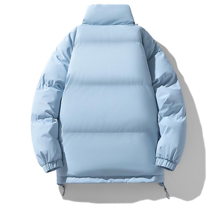 Men's Winter Cotton Jacket: Thickened, Loose, Trendy Stand-Up Collar Outerwear, Versatile Solid Color for Couples.