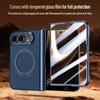 Für iPhone Duo Case Matts Leder Scharnier Drehbarer Halter Magnetisches Kabelloses Laden Mit Gehärtetem Glasfilm Stoßfeste Hülle