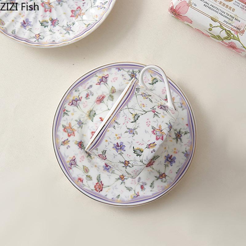 Rural Flowers Pattern Ceramic Cup&saucer Dining Table Coffee Cup Classical Milk Mugs Afternoon Tea Teacup Fruits Juice Container