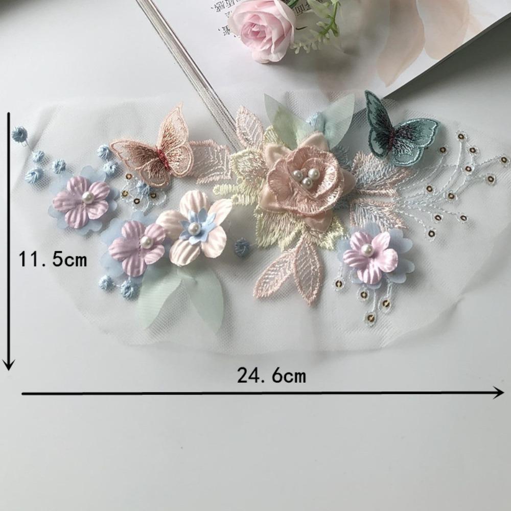 Iron-On Lace Applique Patch 3D Floral Pearl Lace Patch Decorative Embroidery Sewing Patch  Sewing