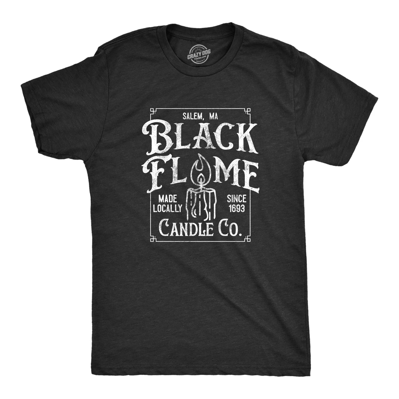 Mens Black Flame Candle Co T Shirt Funny Spooky Halloween Candles Company Tee S