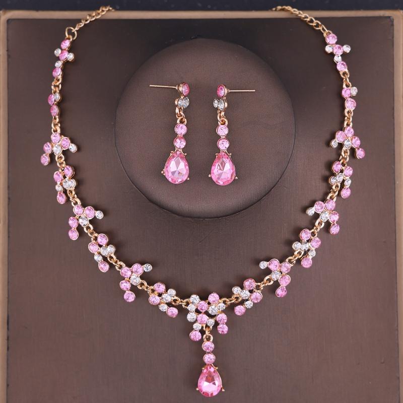 Set de cercei colier coroană de cristal de lux Set de bijuterii de mireasă cu strasuri Accesorii de păr pentru nuntă de mireasă Set de tiare pentru coroană