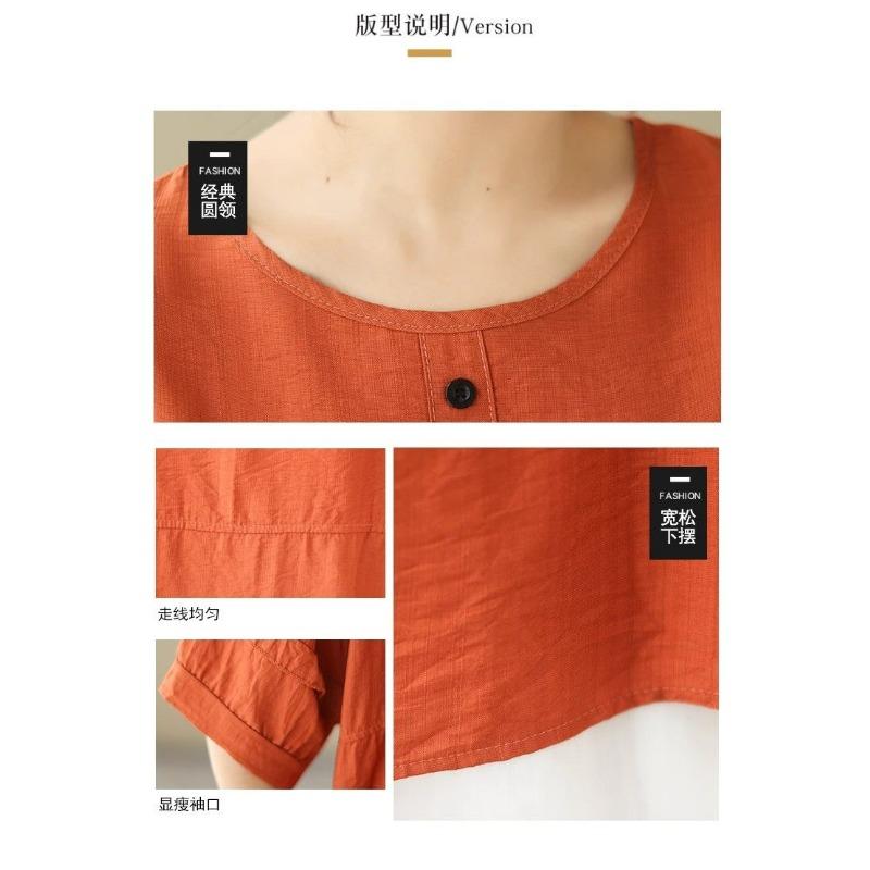 New Cotton Linen Retro Lazy Shirt Women's Summer Thin Loose Short-sleeved Versatile Top