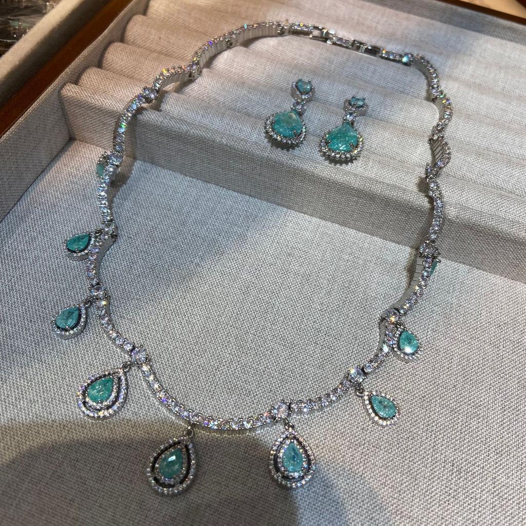 Binghua Zirconium Heavy Industry High-End Jewelry Necklace, Luxury Light Luxury High-End Necklace Earrings