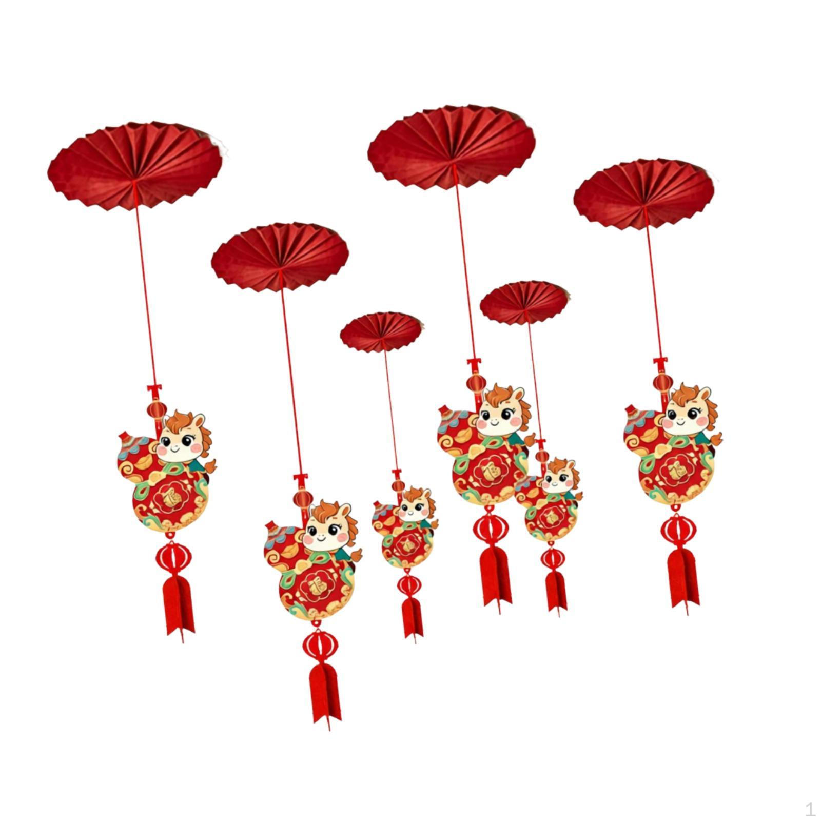 

6x Happy Year Ceiling Decorations Spring Festival Decor with Tassels Decorative Hanging