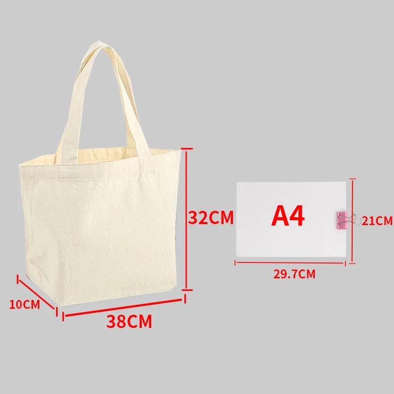 Reusable Foldable Shoulder Handbag Eco-Friendly Women Ladies Large Cotton Fabric Canvas Tote Bag For Market Shopping Bags Blank