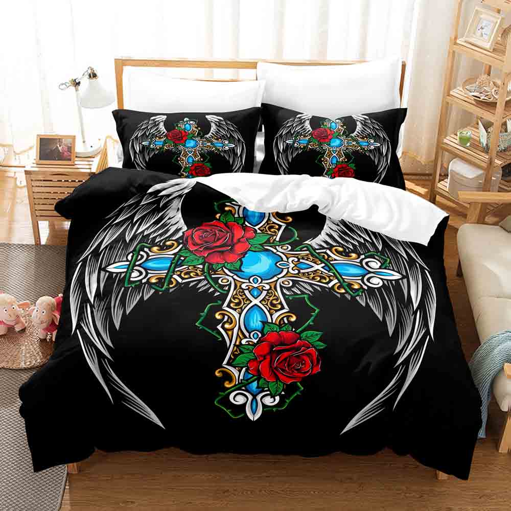 

Jesus Pattern Bedding Sets Queen Size Print Buddhist Series Bed Clothes Includes (Comforter Cover+pillowcases)Teen Boys Girl Kid EU single(135x200cm)