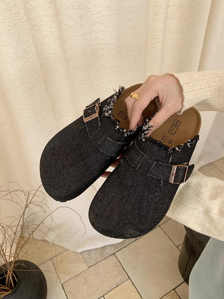 Fashion Women's Canvas Mule Clogs Closed Toe Cork Footbed Slide Sandals Leisure Vacation Beach Shoes Outdoor Flats Women's Mules Zapatos